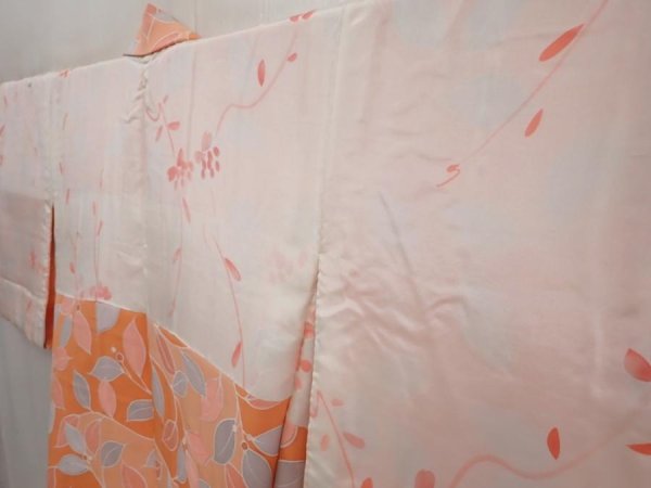 Photo7: 6701T02z590 Vintage Japanese Kimono Silk HAORI Leaf Dark salmon (7)