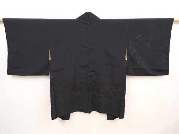 Photo1: 6701T03z490 Vintage Japanese Kimono Silk HAORI Flower Black (1)