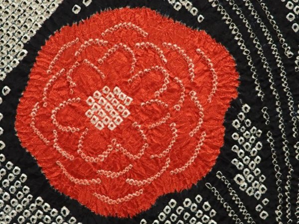 Photo4: 6701T04z640 Vintage Japanese Kimono Silk SHIBORI HAORI Flower Black (4)