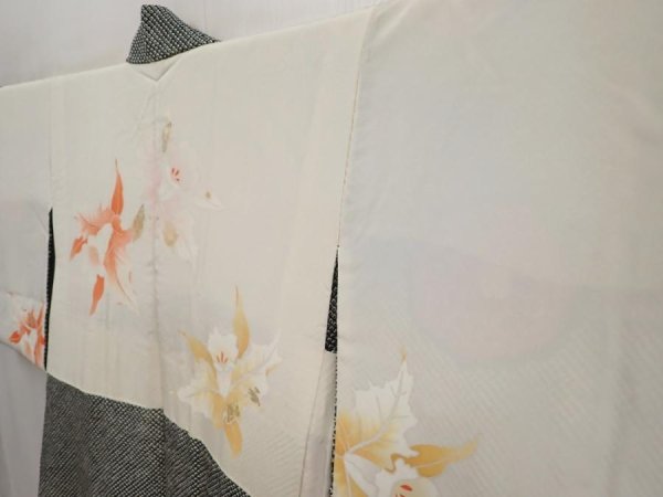 Photo7: 6701T04z640 Vintage Japanese Kimono Silk SHIBORI HAORI Flower Black (7)