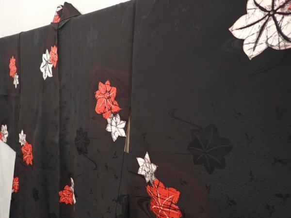 Photo2: 6701T06z620 Vintage Japanese Kimono Silk HAORI Maple Black (2)