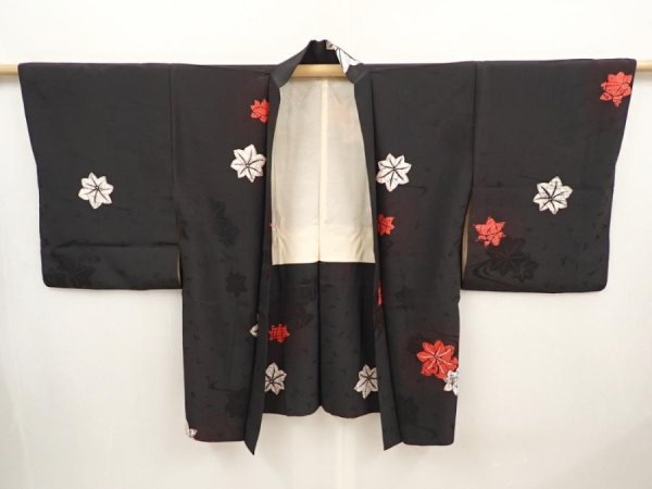 Photo5: 6701T06z620 Vintage Japanese Kimono Silk HAORI Maple Black (5)