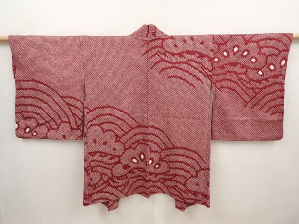 Photo1: 6701T07z430 Vintage Japanese Kimono Silk SHIBORI HAORI Pine Dark grape (1)