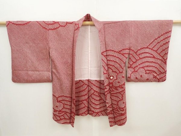 Photo5: 6701T07z430 Vintage Japanese Kimono Silk SHIBORI HAORI Pine Dark grape (5)