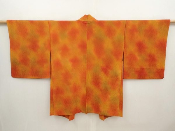 Photo1: 6701T08z530 Vintage Japanese Kimono Silk HAORI  Orangered (1)