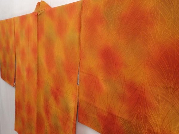 Photo2: 6701T08z530 Vintage Japanese Kimono Silk HAORI  Orangered (2)