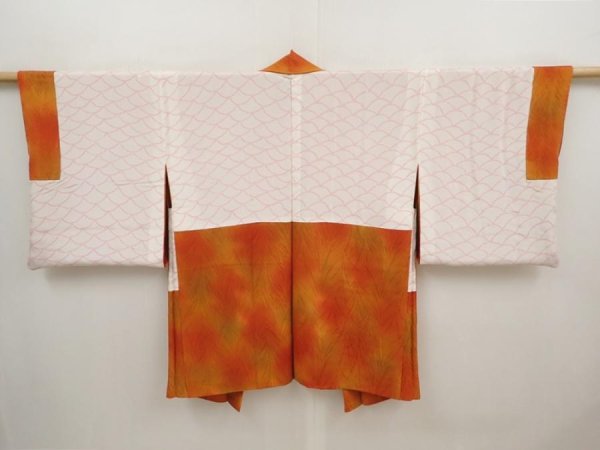 Photo6: 6701T08z530 Vintage Japanese Kimono Silk HAORI  Orangered (6)