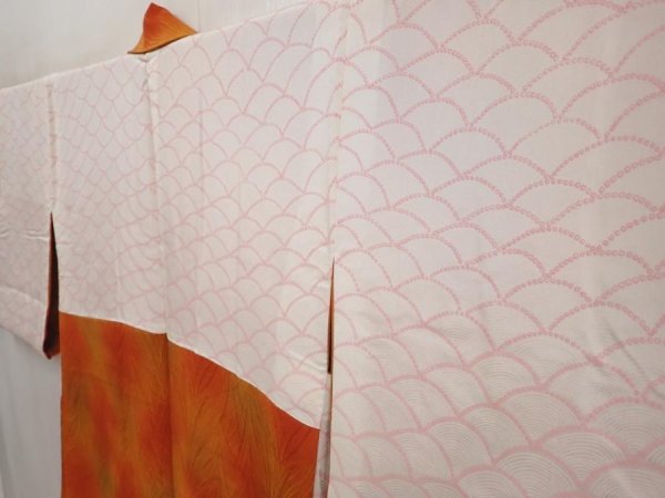 Photo7: 6701T08z530 Vintage Japanese Kimono Silk HAORI  Orangered (7)