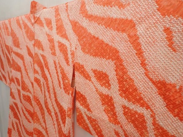 Photo2: 6701T09z490 Vintage Japanese Kimono Silk SHIBORI HAORI  Dark salmon (2)