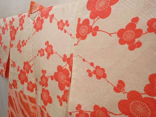 Photo7: 6701T09z490 Vintage Japanese Kimono Silk SHIBORI HAORI  Dark salmon (7)