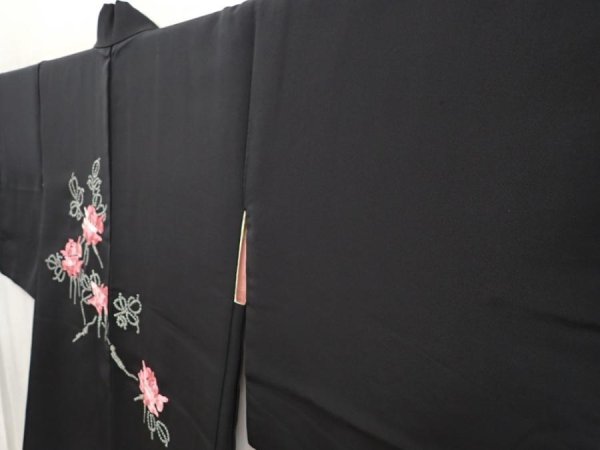 Photo2: 6701T10z590 Vintage Japanese Kimono Silk HAORI Rose Black (2)