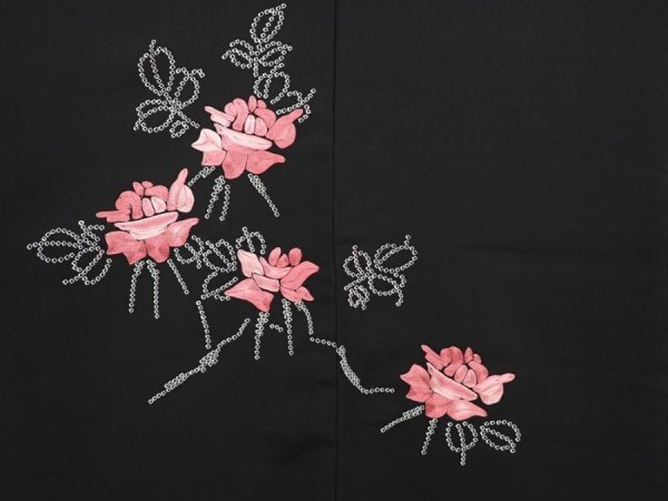 Photo3: 6701T10z590 Vintage Japanese Kimono Silk HAORI Rose Black (3)