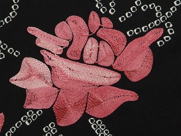 Photo4: 6701T10z590 Vintage Japanese Kimono Silk HAORI Rose Black (4)