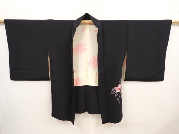 Photo5: 6701T10z590 Vintage Japanese Kimono Silk HAORI Rose Black (5)