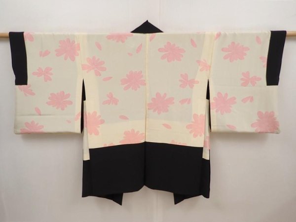 Photo6: 6701T10z590 Vintage Japanese Kimono Silk HAORI Rose Black (6)