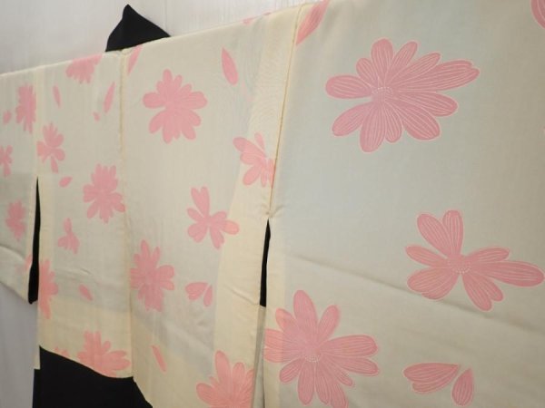 Photo7: 6701T10z590 Vintage Japanese Kimono Silk HAORI Rose Black (7)