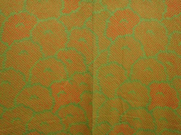 Photo3: 6701T11z440 Vintage Japanese Kimono Silk SHIBORI HAORI Flowers Parrot Green (3)