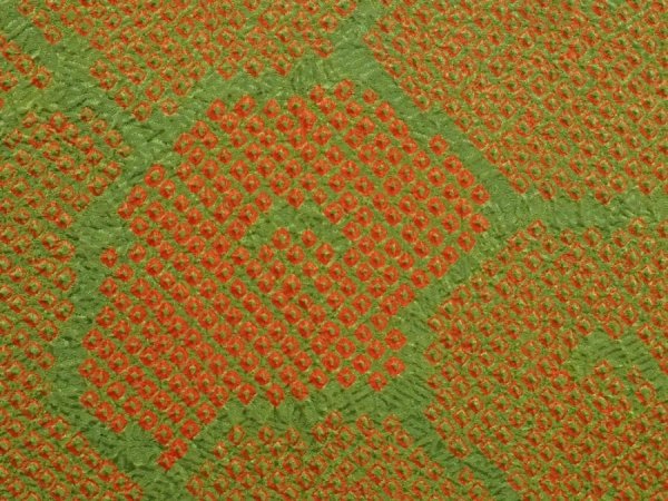 Photo4: 6701T11z440 Vintage Japanese Kimono Silk SHIBORI HAORI Flowers Parrot Green (4)