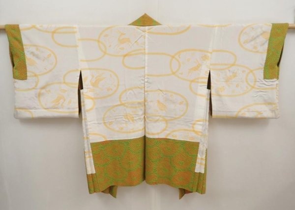 Photo6: 6701T11z440 Vintage Japanese Kimono Silk SHIBORI HAORI Flowers Parrot Green (6)