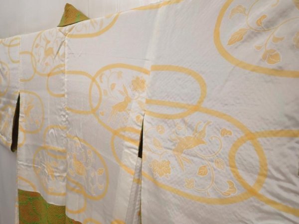 Photo7: 6701T11z440 Vintage Japanese Kimono Silk SHIBORI HAORI Flowers Parrot Green (7)