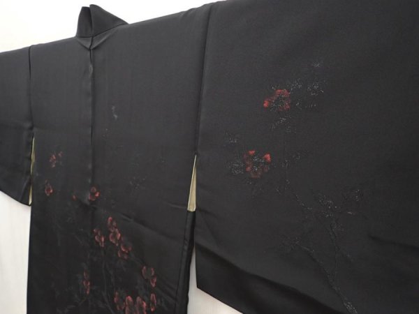 Photo2: 6701T12z510 Vintage Japanese Kimono Silk HAORI Flower Black (2)