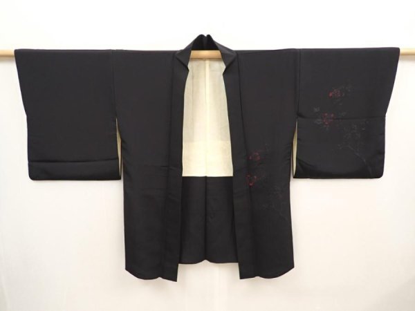 Photo6: 6701T12z510 Vintage Japanese Kimono Silk HAORI Flower Black (6)
