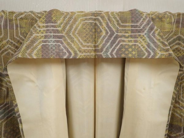 Photo7: 6701T13z750 Vintage Japanese Kimono Silk TSUMUGI Kikko Dark yellow (7)