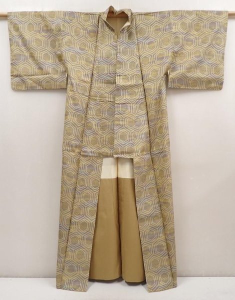 Photo8: 6701T13z750 Vintage Japanese Kimono Silk TSUMUGI Kikko Dark yellow (8)