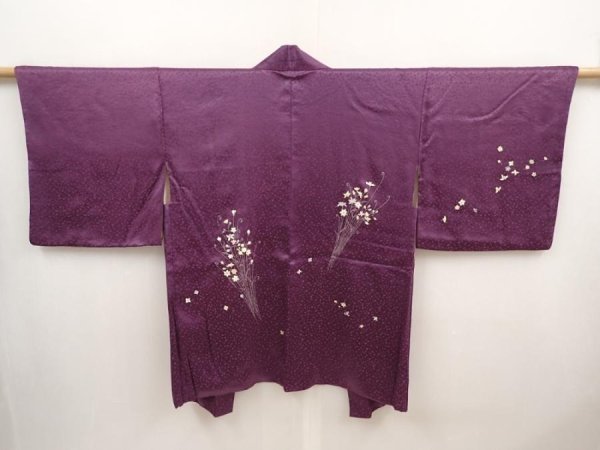 Photo1: 6702T04z520 Vintage Japanese Kimono Silk HAORI Flower Purple (1)