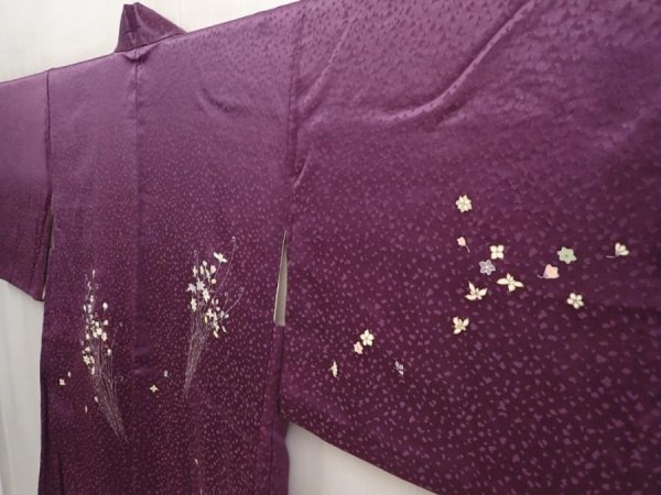 Photo2: 6702T04z520 Vintage Japanese Kimono Silk HAORI Flower Purple (2)