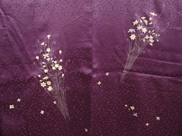 Photo3: 6702T04z520 Vintage Japanese Kimono Silk HAORI Flower Purple (3)