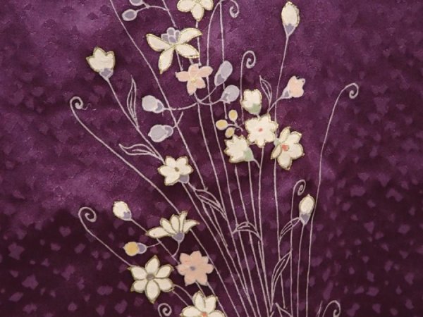 Photo4: 6702T04z520 Vintage Japanese Kimono Silk HAORI Flower Purple (4)