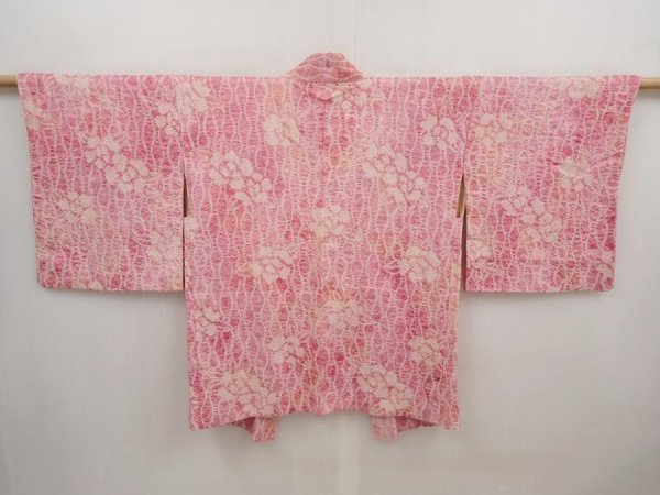 Photo1: 6702T05z440 Vintage Japanese Kimono Silk SHIBORI HAORI Flower Pink (1)
