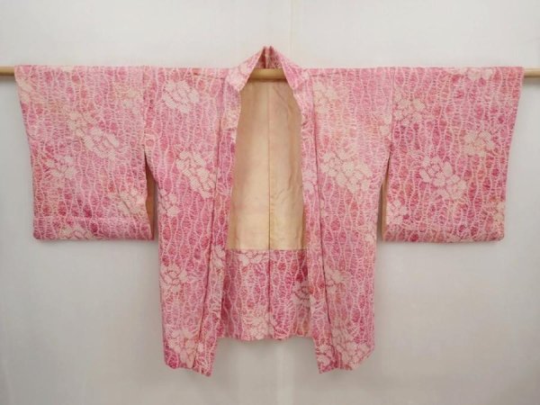 Photo5: 6702T05z440 Vintage Japanese Kimono Silk SHIBORI HAORI Flower Pink (5)
