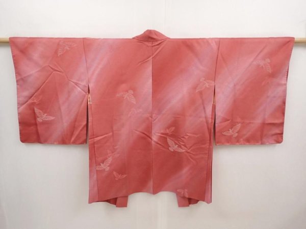 Photo1: 6702T03z600 Vintage Japanese Kimono Silk HAORI Bird Dull pink (1)