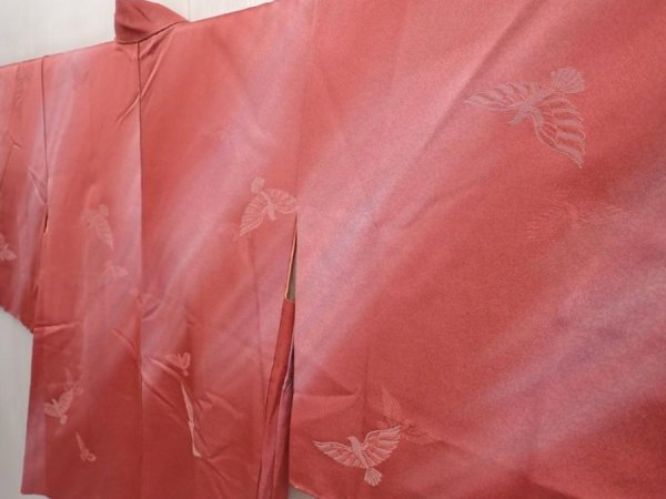Photo2: 6702T03z600 Vintage Japanese Kimono Silk HAORI Bird Dull pink (2)