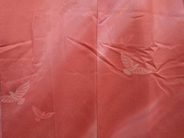 Photo3: 6702T03z600 Vintage Japanese Kimono Silk HAORI Bird Dull pink (3)
