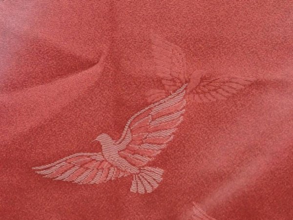 Photo4: 6702T03z600 Vintage Japanese Kimono Silk HAORI Bird Dull pink (4)