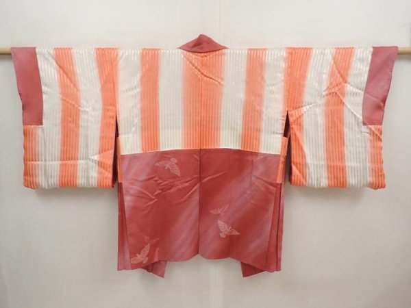 Photo6: 6702T03z600 Vintage Japanese Kimono Silk HAORI Bird Dull pink (6)