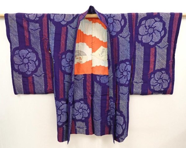 Photo7: 6702T04z380 Antique Japanese Kimono Silk SHIBORI HAORI Plum blossom (7)