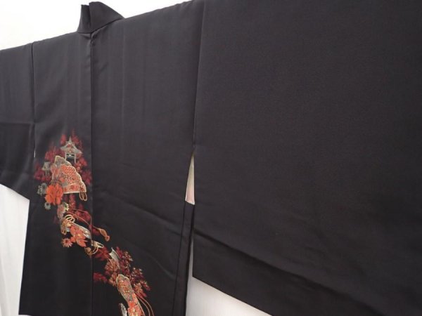 Photo2: 6702T08z510 Vintage Japanese Kimono Silk HAORI Folding fan Black (2)