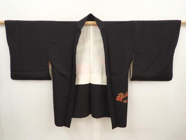 Photo5: 6702T08z510 Vintage Japanese Kimono Silk HAORI Folding fan Black (5)