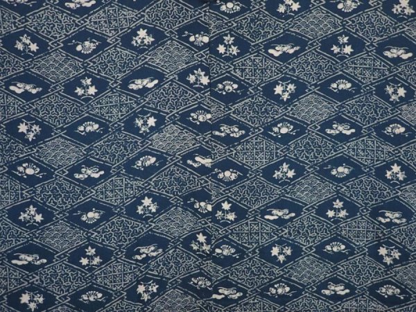 Photo3: 6702T09z440 Vintage Japanese Kimono Silk HAORI Flowers Dark cyan (3)