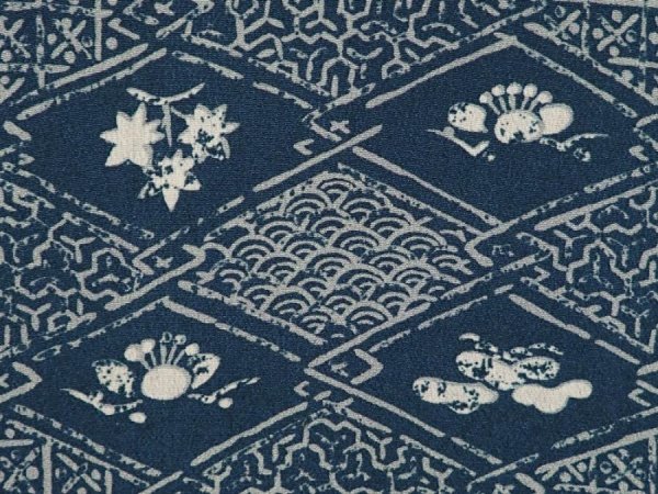 Photo4: 6702T09z440 Vintage Japanese Kimono Silk HAORI Flowers Dark cyan (4)