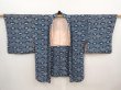 Photo5: 6702T09z440 Vintage Japanese Kimono Silk HAORI Flowers Dark cyan (5)