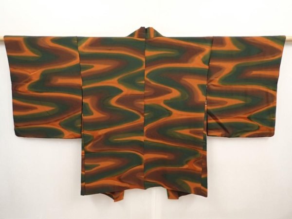 Photo1: 6702T01z540 Vintage Japanese Kimono Silk HAORI  Dull green (1)