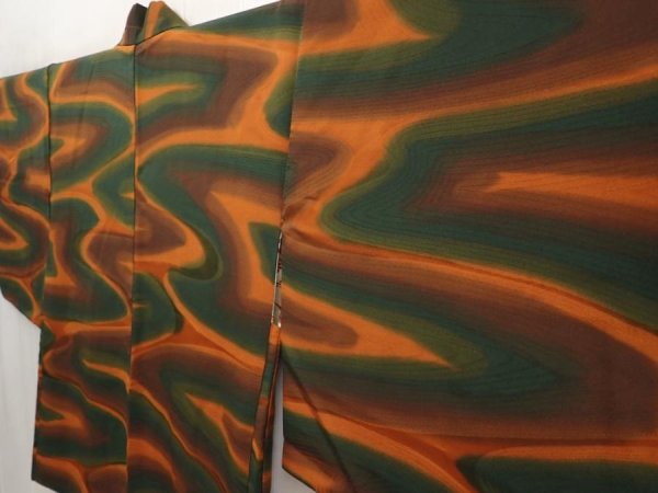 Photo2: 6702T01z540 Vintage Japanese Kimono Silk HAORI  Dull green (2)