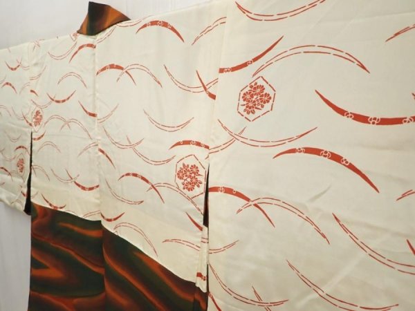 Photo7: 6702T01z540 Vintage Japanese Kimono Silk HAORI  Dull green (7)