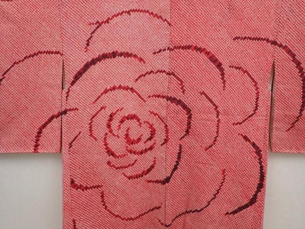 Photo3: 6702T02z590 Vintage Japanese Kimono Silk SHIBORI HAORI Flower Red-Pink (3)