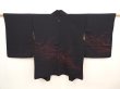 Photo1: 6702T03z560 Vintage Japanese Kimono Silk HAORI Wave Black (1)